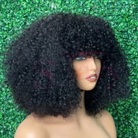 Perruque à franges SDD à densité 300 %, super double drawn, 100 % cheveux naturels vietnamiens, perruques bouclées Pixie sans colle pour femmes noires