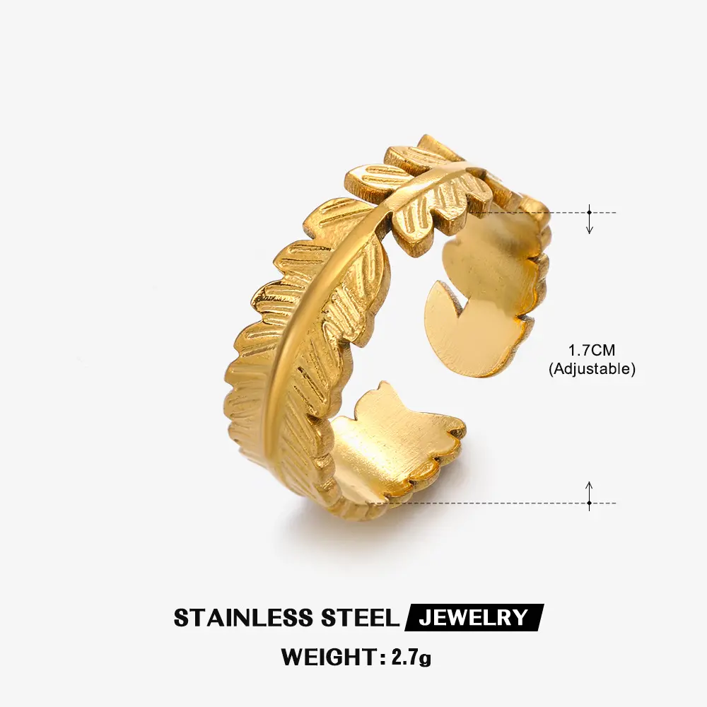 18k सोने की प्लेटेड स्टेनलेस स्टील की अंगूठी व्यक्तिगत उद्घाटन समायोज्य पत्ती उंगली की अंगूठी