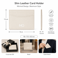 Porte-cartes en cuir minimaliste blanc ivoire avec aspect cuir lisse, poche avant incurvée et fentes horizontales pour cartes OEM