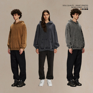 Sweat-shirt à capuche personnalisé vintage élégant, lourd, 400 GSM, lavé, 100% coton mélangé - Product Image 3