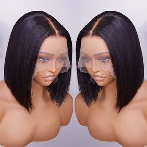 Vente en gros cheveux brésiliens os droite courte Bob perruques cheveux humains dentelle avant perruques pour femmes noires Hd dentelle frontale perruque cheveux humains