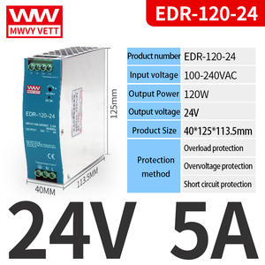 Alimentation à découpage sur Rail Din EDR-120-24 120W 24V indicateur Led pour la mise sous tension des appareils électromécaniques Psu - Product Image 3