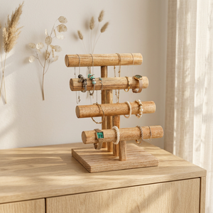 Présentoir à bijoux en bois à 4 niveaux pour la décoration intérieure, support pour bracelets, organisateur de rangement en T, Uttar Pradesh NA - Product Image 6