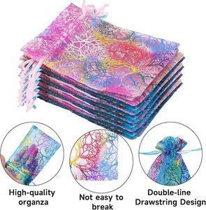 Sac cadeau en organza corail avec cordon de serrage 10x15cm, emballage pour bonbons et biscuits, pour fête, Noël, cadeau - Product Image 6