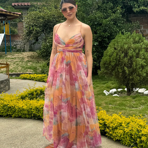 Abito da sera elegante e lussuoso da donna, modello slip dress oversize <span class=keywords><strong>con</strong></span> gonna a ruota, in rete traspirante e schiena scoperta, per feste ed eventi estivi 2026 - Product Image 3