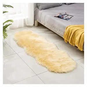 Faux Sheepskin Fur Area Rug Beige Chair Cover Seat Pad Fuzzy Rug For Bedroom Floor Sofa Living Room Decor 2*6 Feet