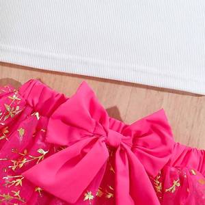 Nouvelle collection de vêtements pour filles d'été, veste à fleurs volumineuses, jupe à volants en <span class=keywords><strong>maille</strong></span> scintillante, vêtements pour enfants en gros - Product Image 2