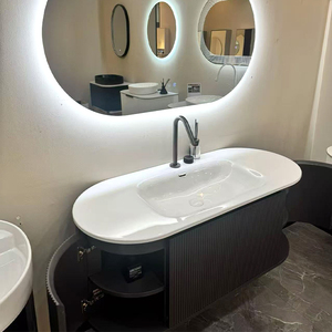 <span class=keywords><strong>Meuble</strong></span> sous-<span class=keywords><strong>vasque</strong></span> mural sur mesure en <span class=keywords><strong>bois</strong></span> massif à tiroir à fermeture en douceur pour salle d'eau de bureau de villa de luxe - Product Image 1