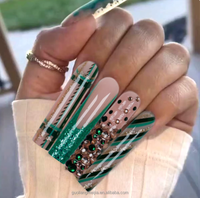 Uñas postizas de cobertura completa al por mayor para mujer con pegamento, uñas pre-diseñadas en forma de ataúd