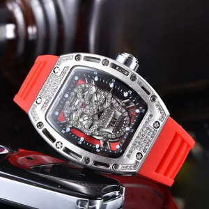 Reloj Automático de Alta Calidad Estilo RM 052 con Calavera Adornada con Diamantes en Oro Rosa y Correa de Goma Naranja - Product Image 6