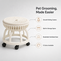 Tabouret de toilettage pour animaux USMILEPET avec espace pour l'animal sous la place de l'humain, siège mobile à deux niveaux avec roulettes, chaise de toilettage pour animaux