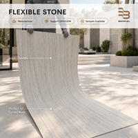Panneau mural flexible en pierre de travertin 3D Roma Grey 2400x1200mm, résistant au feu, ultra-fin, revêtement mural MCM pour extérieur et intérieur