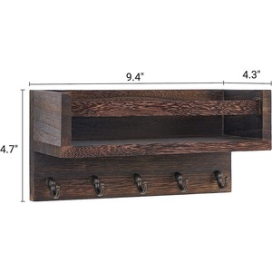 Wooden Mail And Key Organizer <b>Wall</b> <b>Mounted</b> With Floating <b>Shelf</b> Rustic Style Natural Wood Color - Product Image 4
