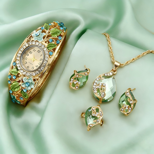 LP46 Elegante Set di Gioielli da Donna in Stile Retrò con Orologio, Collana e Orecchini, Set di 4 Pezzi in Lega con Orologio al Quarzo, Regalo di Lusso per Signore - Product Image 1