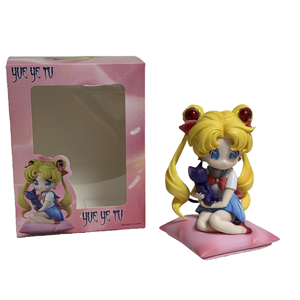 ฟิกเกอร์เซเลอร์มูน ชิบิ อุซากิ ซึคิโนะ ท่าทางนั่ง พร้อมลูน่า แคท ของสะสมตกแต่ง ของเล่นสะสมสำหรับเป็นของขวัญอนิเมะ - Product Image 1