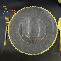 Vente chaude 13 pouces plaque de salle à manger en verre bordée d'or ensemble de vaisselle européenne de luxe pour la décoration de fête de banquet de mariage