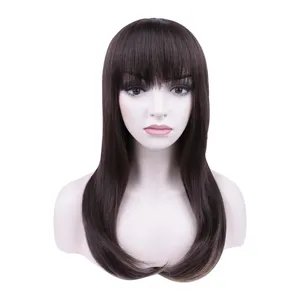 Becus Hair Straight Synthetic Wigs for Sale Long Brown Wig with Bang Baby Hair