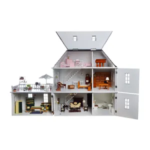 Wooden Doll House Villa With balcony 1:12 DIY Miniature kit European style