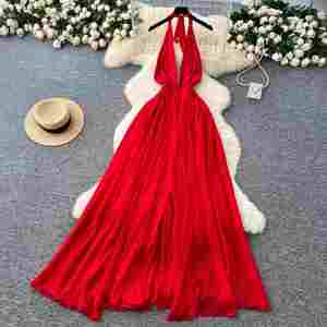 Summer Sustainable Breathable Woven Roman V-Neck Slim Casual Midi Dress for Women Empire Backless Lace <b>Spaghetti</b> <b>Strap</b> - Product Image 4