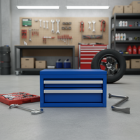Boîte à outils industrielle mini en métal avec 2 tiroirs, couvercle rabattable, en acier thermolaqué, portable, supporte la personnalisation OBM