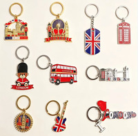 Porte-clés en métal avec drapeau anglais, porte-clés avec drapeau britannique, porte-clés avec bus à double étage de Londres