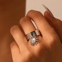 Bague ouverte unisexe personnalisée en acier inoxydable électroplaqué, design créatif visage de soleil amusant, pour Halloween, décoration de doigt