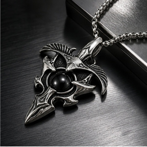 Collier pendentif aigle Yunnique pour homme, en argent tibétain, design géométrique, serti clos, chaîne de pull, cadeau - Product Image 2