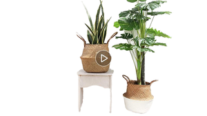 Toptan el yapımı dokuma hasır dokuma sepet saksı rattan seagrass depolama kolları ile bombeli sepet organizatör - Product Image 5