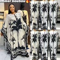 Robe Kaftan Ample Imprimée Flamants Roses Noirs et Blancs Tendance 2026 – Robe Africaine d'Été Imprimée Grande Taille pour Femme