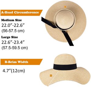 หมวกฟางกันแดดสำหรับผู้หญิง,หมวกปีกกว้างพับได้หมวกชายหาดปีกกว้างสำหรับผู้หญิงน้ำหนักเบา - Product Image 5