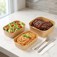 Boîte à lunch jetable rectangulaire en papier kraft compostable de 500 à 1000 ml avec couvercles, boîte à repas en papier anti-fuite pour micro-ondes