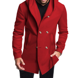 Nouveau Trench-coat <span class=keywords><strong>Homme</strong></span> Printemps Style Européen et Américain, Mi-long, Croisé, Col Montant, Coupe Slim, avec <span class=keywords><strong>Capuche</strong></span>, Couleur Unie Décontractée - Product Image 6