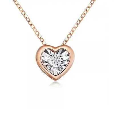 NINE'S Dancing Diamond Heart 18K Gold Heart Shape Pendant Necklace Illusion Setting Moving Stone for Women