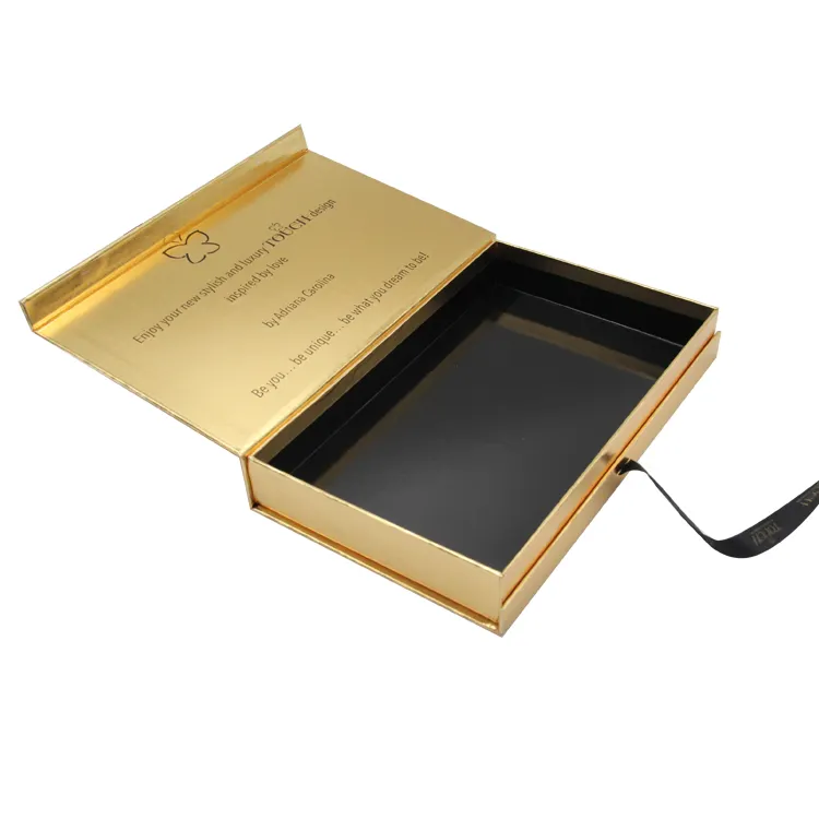 Lüks özel baskı logosu altın kağıt karton hediye kutuları sert kozmetik ambalaj manyetik hediye kurdelalı kutu