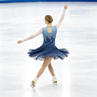 Robe de patinage et de danse bleu marine dégradé pour enfants et adultes, à manches longues en maille, dos diagonal orné de strass, pour compétition et spectacle de patinage sur glace