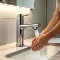 Nouvelle Mitigeur de lavabo mural monocommande en alliage de zinc chromé, à 1 trou, chaud/froid, avec cartouche céramique, pour salle de bain
