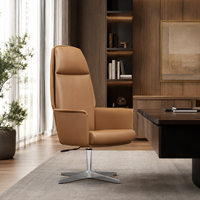 Chaise de bureau de direction ergonomique de luxe en cuir, dossier haut réglable avec accoudoirs en PU, base à quatre étoiles