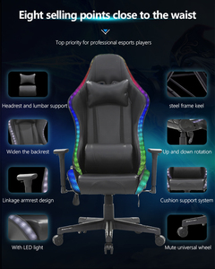 Silla de Juego Negra con Luces LED RGB, Estructura de Acero Resistente, 180 °   Silla Reclinable Ajustable - Product Image 4