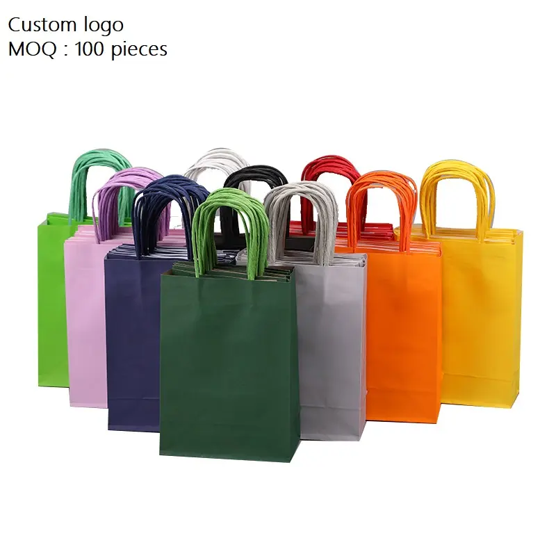 Оптовая продажа, индивидуальный многоразовый экологически чистый Подарочный пакет, цветной пакет из крафт-бумаги с ручкой для упаковки покупок