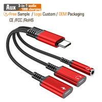 Adaptateur double auxiliaire 3-en-1 Type-C 3,5 mm 10W avec logo personnalisé, sortie DC 5V 2A, HIFI Musique & Appels, OEM pour FBA Marque Privée