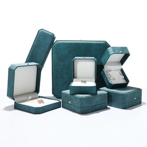 Wholesale Rectangle <b>Blue</b> PU Leather Jewelry <b>Storage</b> <b>Box</b> Octagonal Button Lock Ring Necklace Packaging Case - Product Image 5