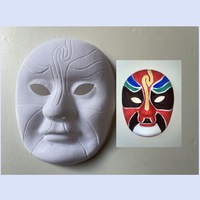 Masque d'opéra de Pékin en plastique à peindre soi-même, blanc, floqué, pour enfants, avec cordon offert, motif coloré