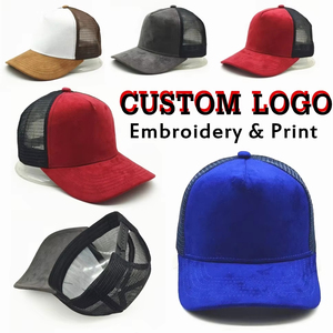 Gorra de béisbol de gamuza de cinco paneles con etiqueta de cuero y logotipo personalizado para hombre y mujer, gorra de camionero de malla a juego de colores para primavera y verano - Product Image 2