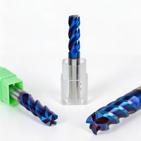 Fraise à queue en carbure monobloc à 4 dents, 65HRC, revêtement AlTiN bleu, pour usinage CNC de l'acier inoxydable et de l'acier d'outillage