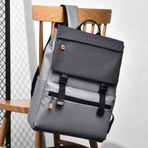 Laptop <b>Backpack</b> <b>Large</b> Capacity 15.6 Inches Business Travel Men's Casual Gray Solid Color Shoulder Bag - Product Image 4