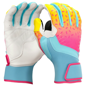 Custom Leather <b>Baseball</b> Batting Gloves Long Cuff Hook Loop Closure Adult Softball Batting Gloves Custom Logo Wholesale - Product Image 1