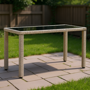 Tavolo da giardino in polyrattan 48,4x23,6x29,1 pollici, beige, arredamento da esterno, design contemporaneo e resistente - Product Image 2