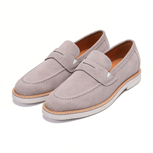 Best Selling Fashion Grey Casual <b>Shoes</b> for <b>Men</b> Genuine Cow Suede Leather Loafers Versatile Flats - Product Image 3
