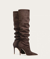 Bottes hautes marron pour femmes, à bout pointu, talon aiguille fin, en faux daim, chaussures de soirée tendance pour dames