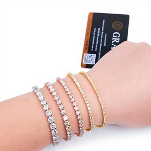Pulseras de Tenis Clásicas con Corte Brillante, Engaste de Garras con Diamantes Cultivados en Laboratorio, Aleación Chapada en Oro de 14k, Unisex, Joyería Certificada GRS para Aniversario - Product Image 1